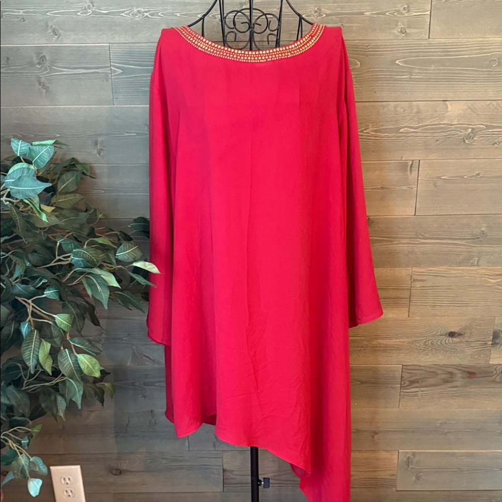 Cato red beaded neckline asymmetrical top/dress
